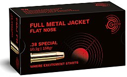 50 Schuss GECO .38 SPECIAL FMJ Flat Nose Vollmantel Flachkopf Munition 158gr 10,2g Revolverpatronen