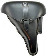 REPRO Deutsche Wehrmachts-Koffertasche (Verwahrtasche, Holster) für Pistole P.38, schwarzes Leder