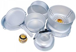 Kochset De Luxe aus Aluminium - mit Spirituskocher - leicht und handlich