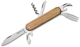 1 x BÖKER MERCURY 913-6LC Multifunktions Taschenmesser 420er Griff Olivenholz | Messer Gabel Korkenz