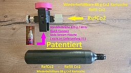 88 g Co2 Kartusche - Wiederbefüllbar ! patentiert ! RefCo2 ! + Adapter für SodaStream Quick Connect