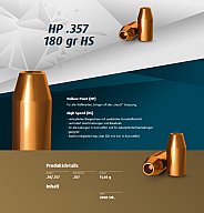 250 St. H&N Geschosse .357 HP HS 180grs - .38/.357 | Haendler&Nattermann BLEIGESCHOSSE