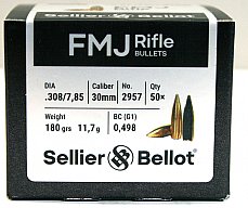 50 Stück S&B | Sellier&Bellot Geschosse #2957 | .308 / 7,62mm - 180grs / 11,70g FMJ BT | Vollmantel