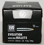 50 Stück NEUE RWS Geschosse - EVOLUTION (Blei-Deformation) 7,62mm/.308 - 11,9g/184gr (#215959)