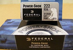 .222/50 grs. Federal Power Shok SP 20 stk. No. 222A
