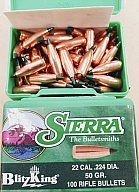 .22/.224/50 grs #No.1450# Sierra HV Blitzking Geschosse 100 stk.