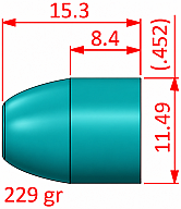 45 ACP / .45 LC Geschosse | 621 Stk. | Blei-Epoxydbeschicht & .452 kalibriert | 229 grain | RAL 5018