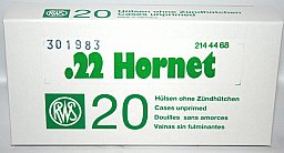 20 Stück NEUE RWS Hülsen Boxer - ungezündert - .22 Hornet ! So lange Vorrat reicht ! >TOP PREIS