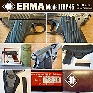 ERMA EGP 45 – PTB 398 – 8 mmK – unbenutzt im Originalkarton – 2 ERMA Magazine + Bianchi Holster