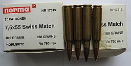 7,5x55 Swiss Match Norma Munition 24 Stück