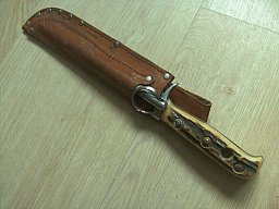 Messer, Puma, Bowie , 28cm lang, Lederscheide, Wetzstahl, Horngriff. Alt.