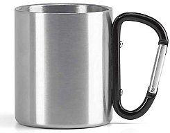 Doppelwandiger Edelstahlbecher / Tasse mit schwarzem Karabinergriff